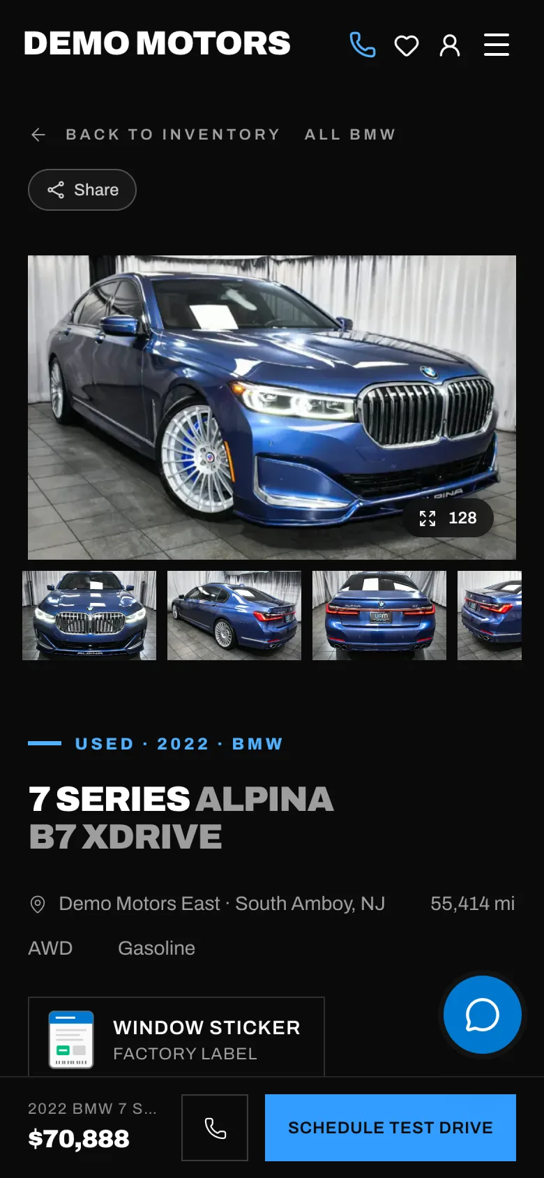 A car page on a phone