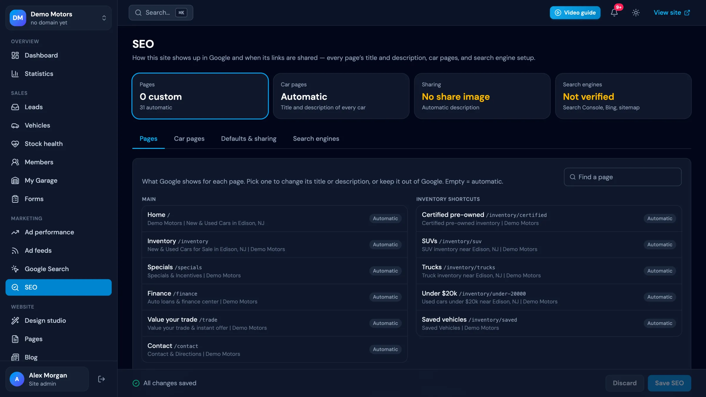 SEO settings for every page